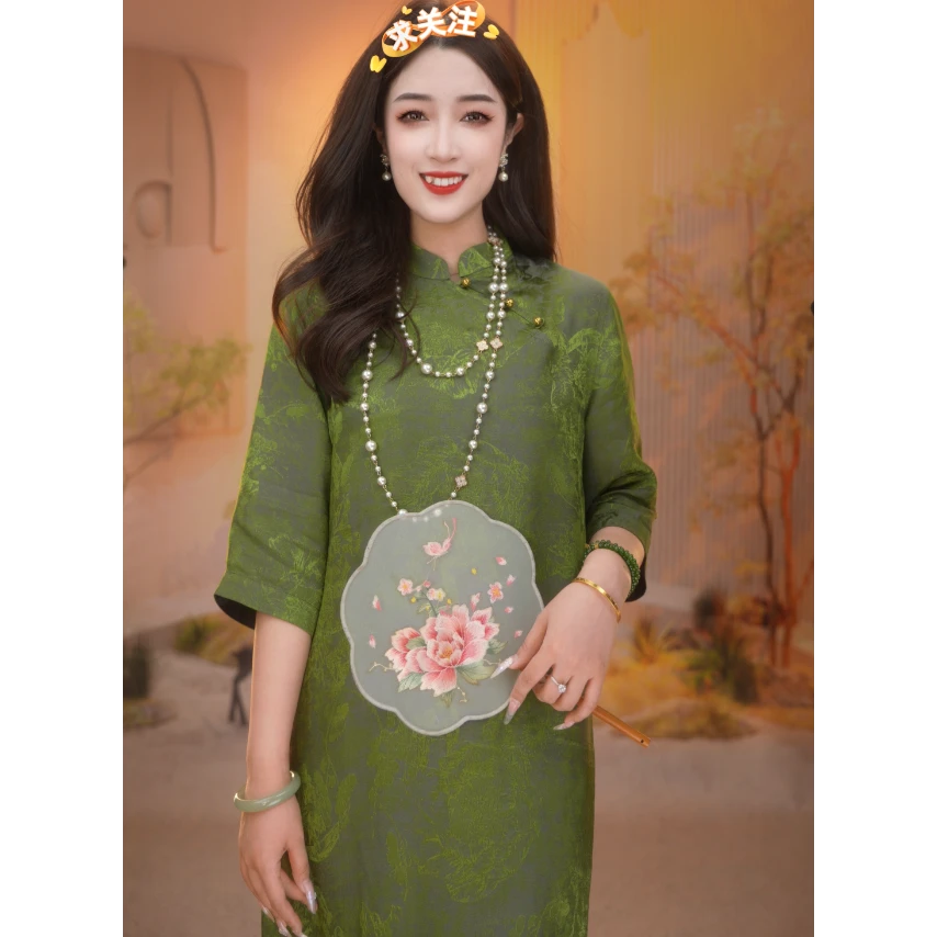 奇遇青绿｜新款女装中长款连衣裙2025A319奇奇