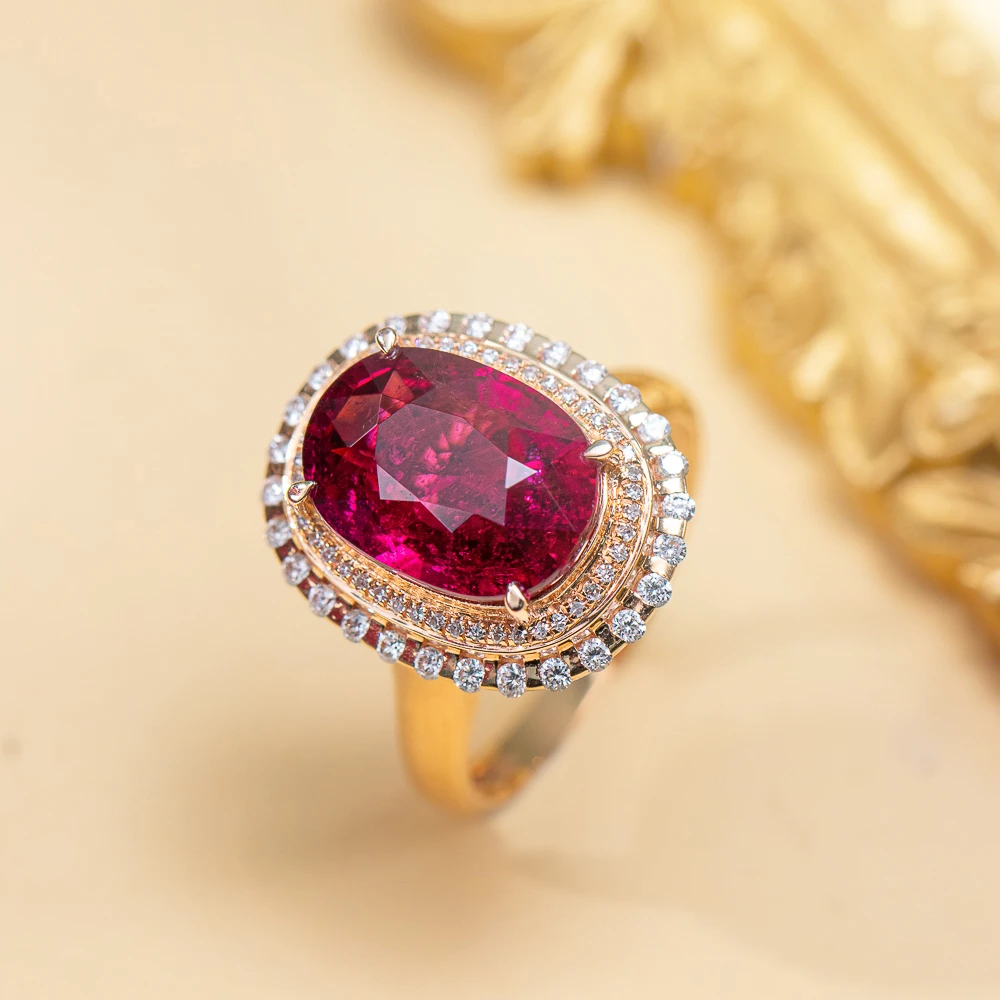 18K金红碧玺戒指  5.86ct大台面高级奢华款 纯天然巴西碧玺