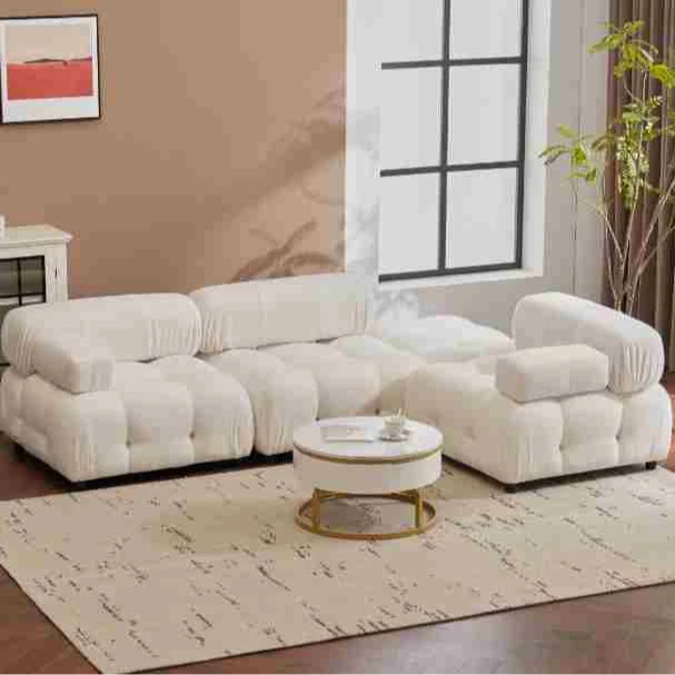 北欧布艺模块沙发简约现代小户型组合中古家具客厅网红拉扣豆腐块