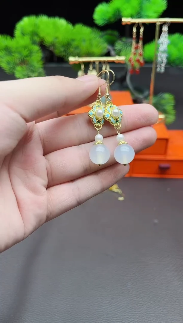 玛瑙/玉髓耳饰银S925镶嵌325