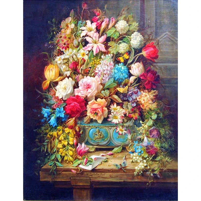 DMC十字绣新款-欧式油画威廉姆斯的花玫瑰花篮