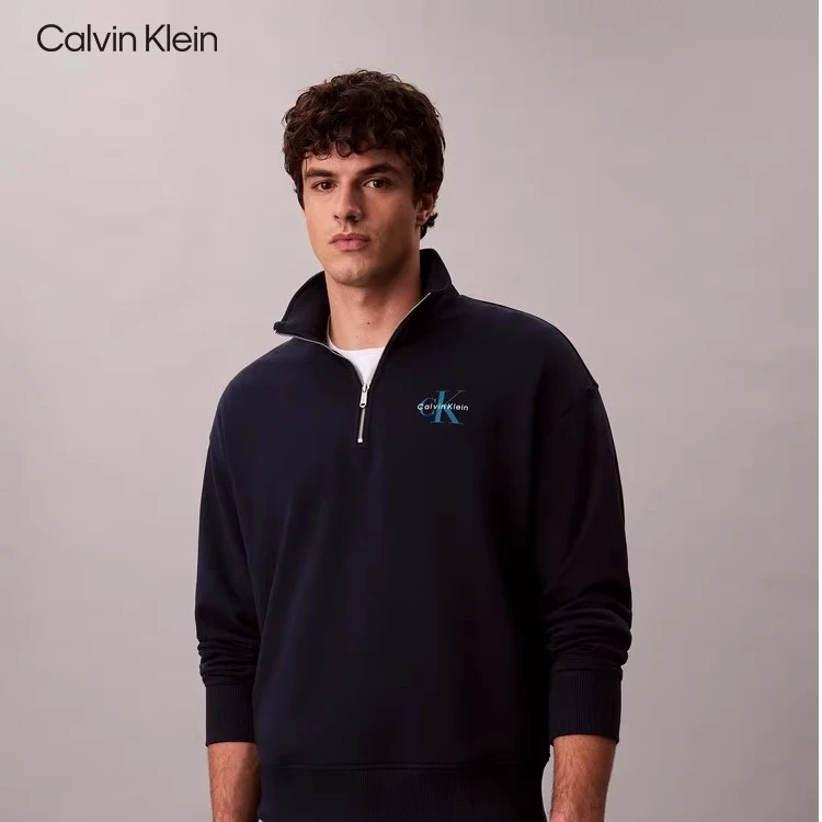 CK Jeans25秋季新款男士经典休闲印花半拉链立领运动卫衣4RD270G