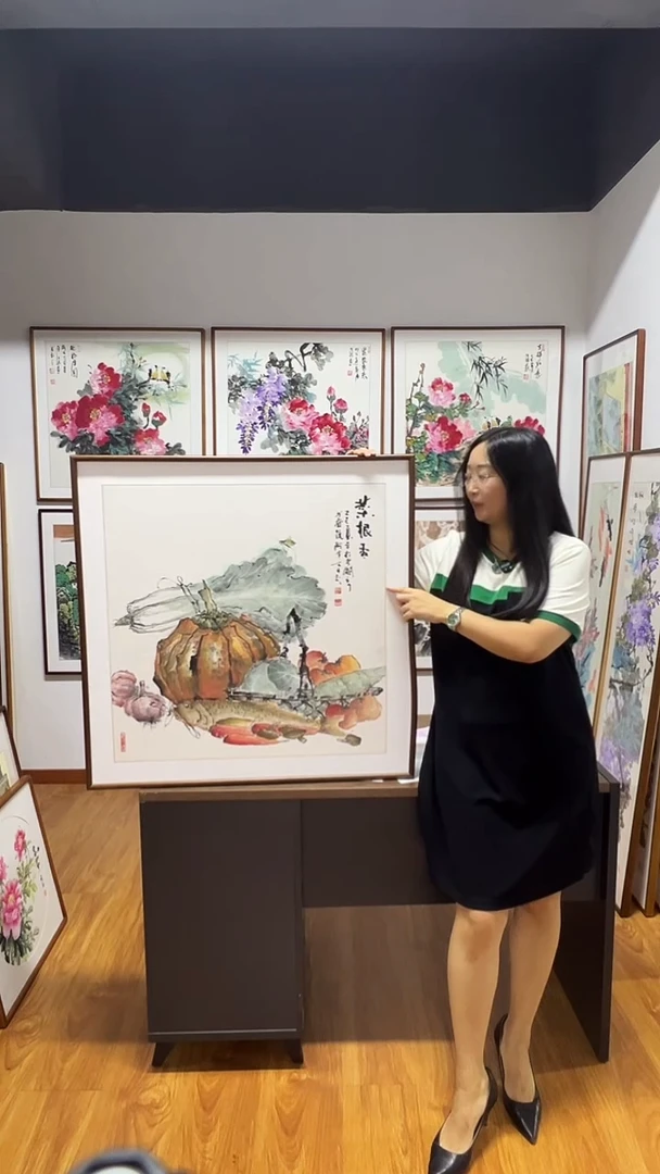 国画阿里丁 80*80 菜根香  餐厅挂画