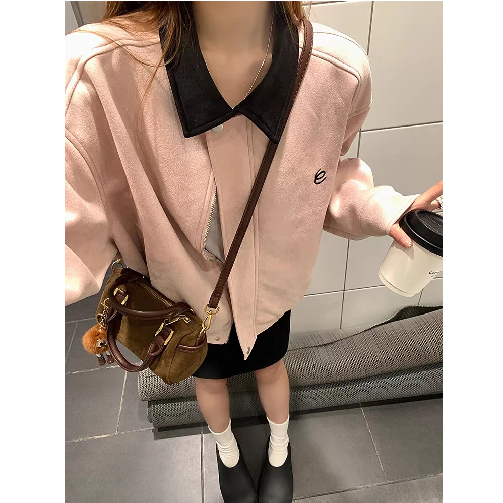 秋冬立领通勤风美式百搭小众宽松ins风短外套韩版设计感休闲上衣