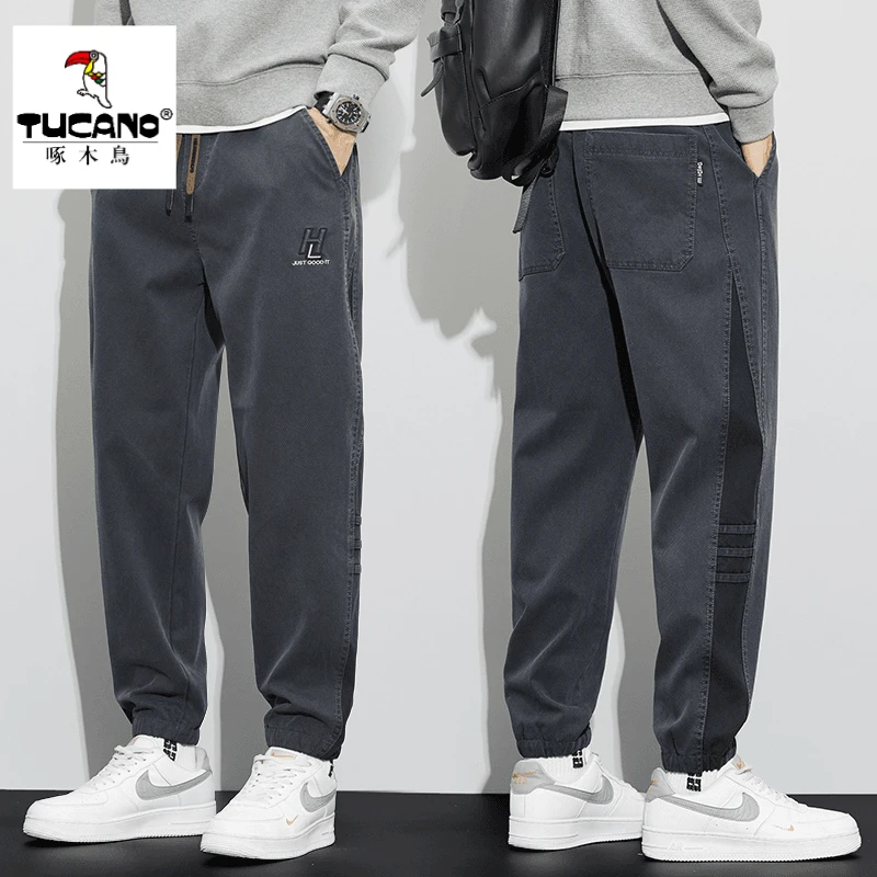 啄木鸟春秋季休闲裤男士运动裤2025新款宽松束脚潮牌百搭九分裤子