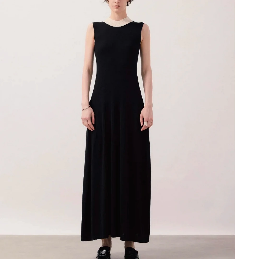 以类设计师品牌II SENSE黑色真丝羊毛裙子长款连衣裙40410