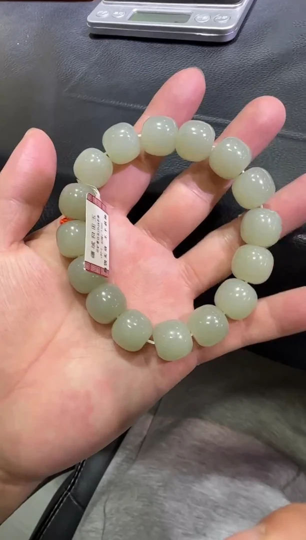 未镶嵌手串和田玉且末近矿青白玉13*14手串（产地直发）