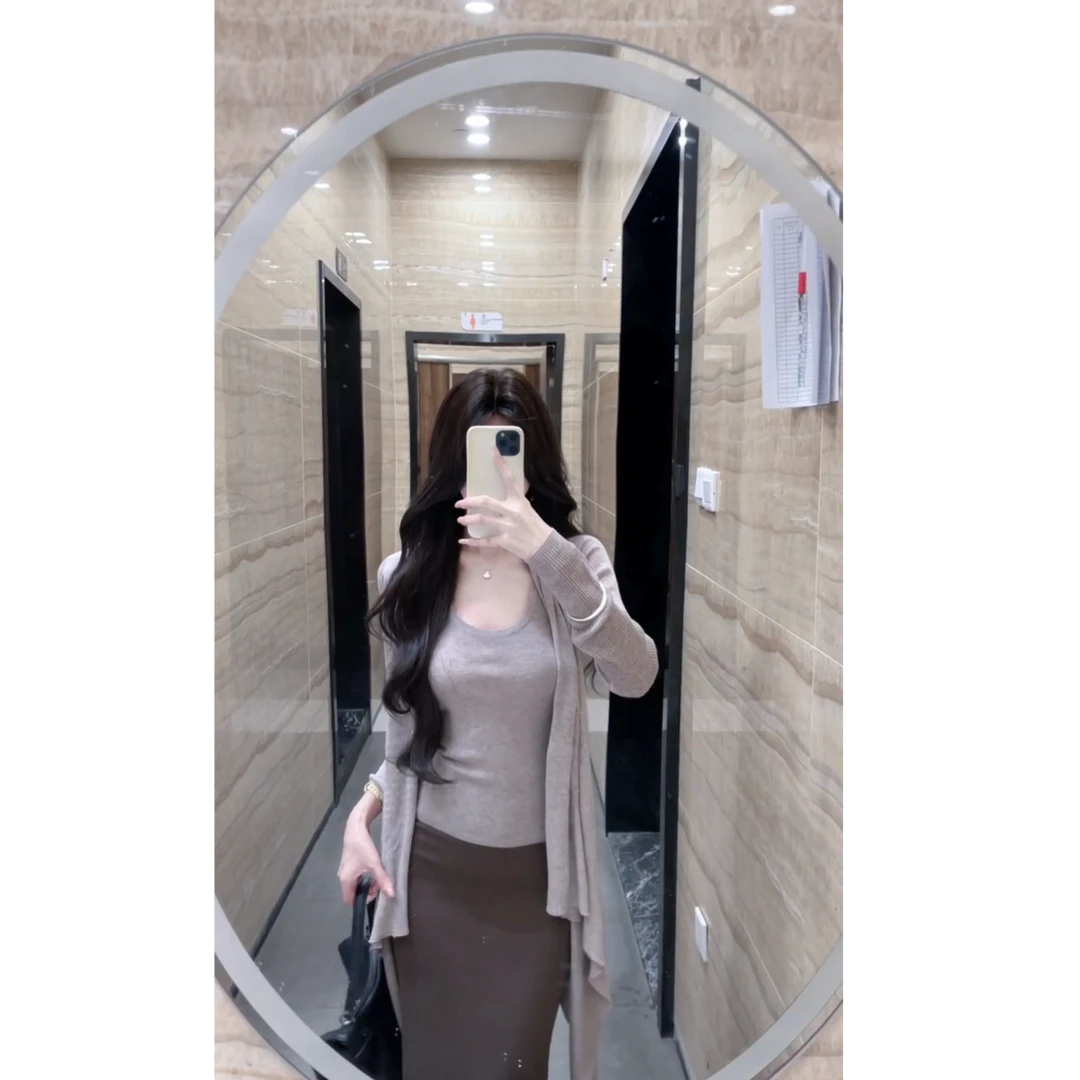 纯欲温柔慵懒气质背心不规则针织开衫两件套搭配拖地鱼尾半身裙