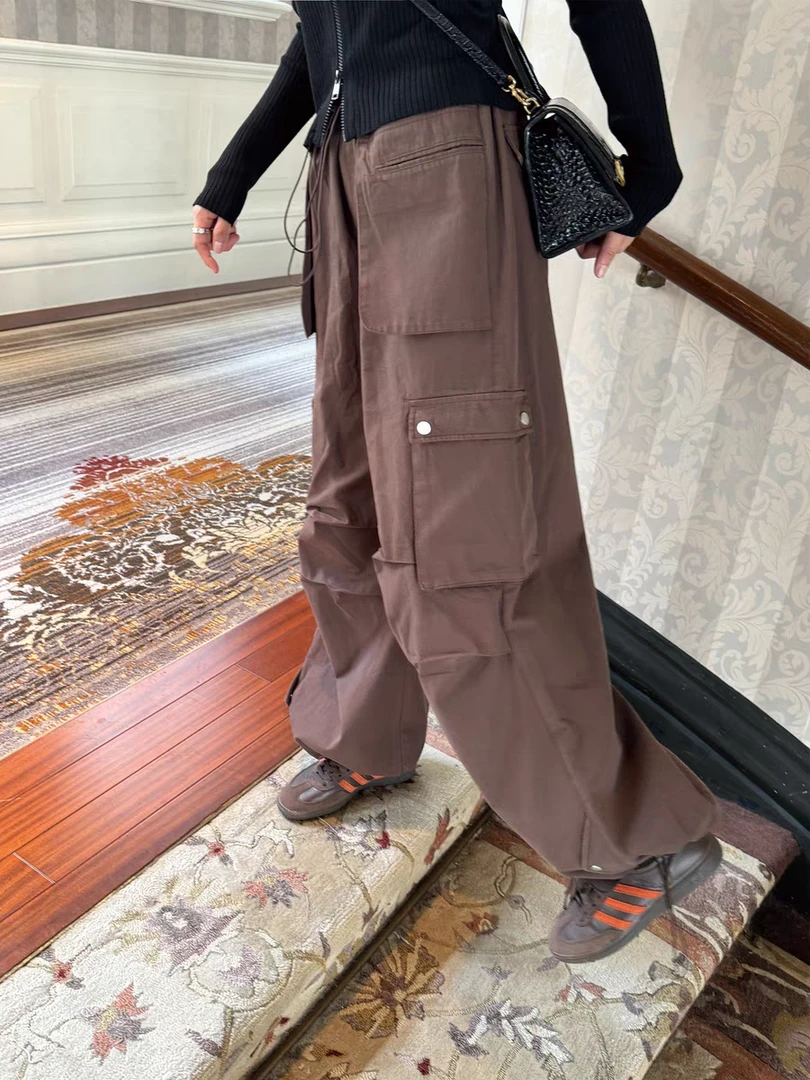 650#抽绳直筒工装裤女束脚松紧腰宽松休闲裤女洋气百搭显瘦