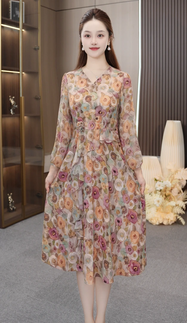 XH017【星禾女装】法式设计感时尚优雅气质显瘦连衣裙洋气减龄女装