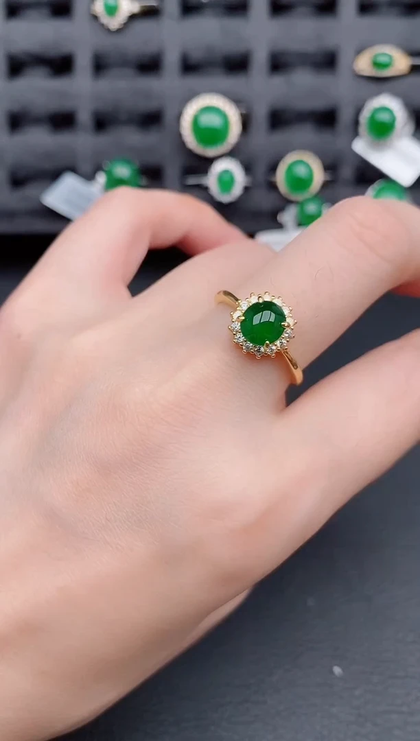 银S925镶嵌戒指翡翠天然a货翡翠298