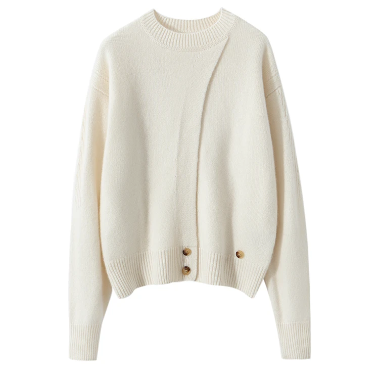 【100%纯山羊绒】不规则圆领440克女士羊绒针织衫