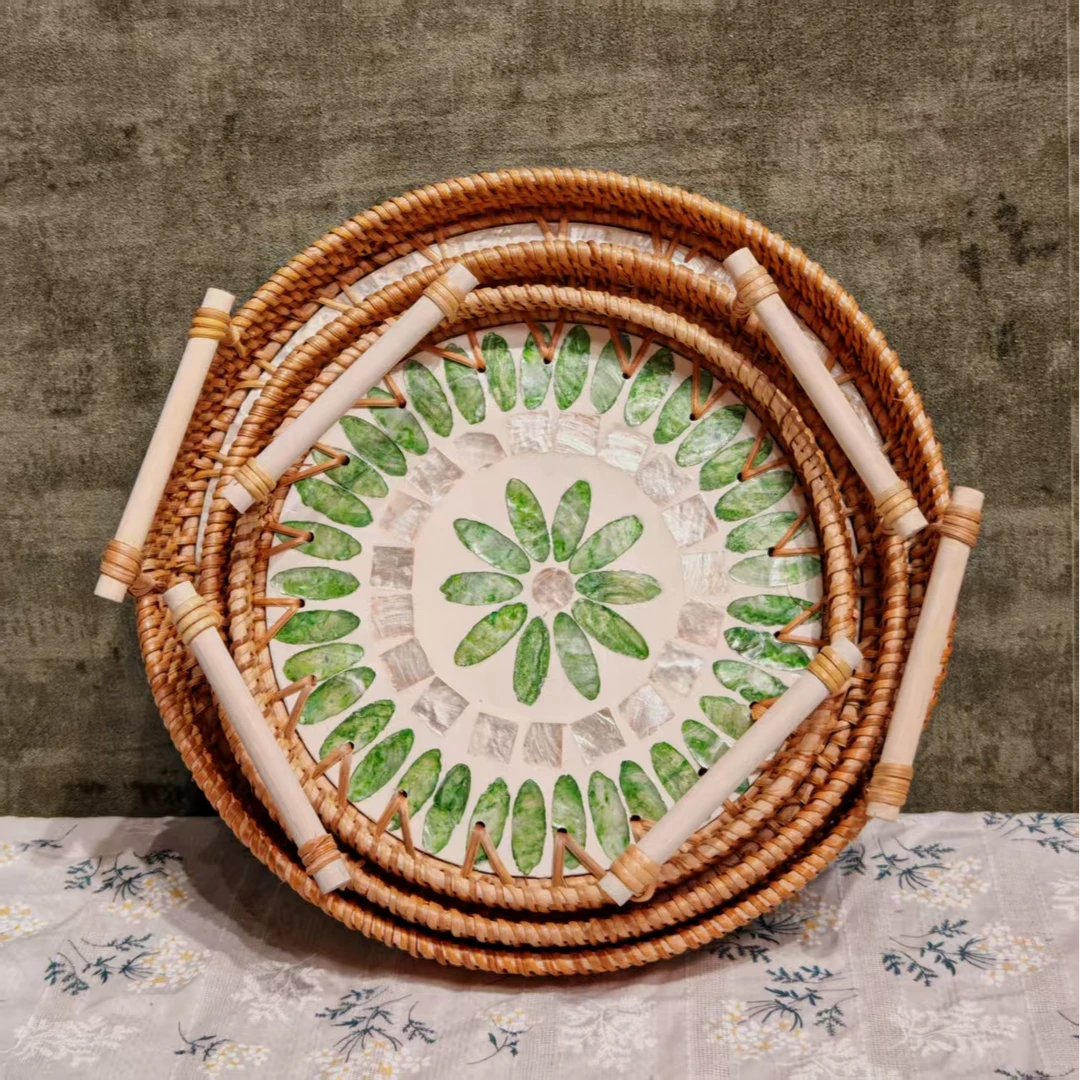 H越南真藤28*4生命之光榉木贝壳盘客厅桌面茶杯水杯水果零食盘