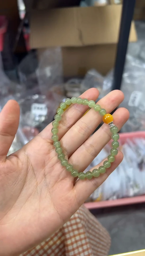 手链银S925镶嵌和田玉湖水绿蜜蜡银配件款手链[1662]