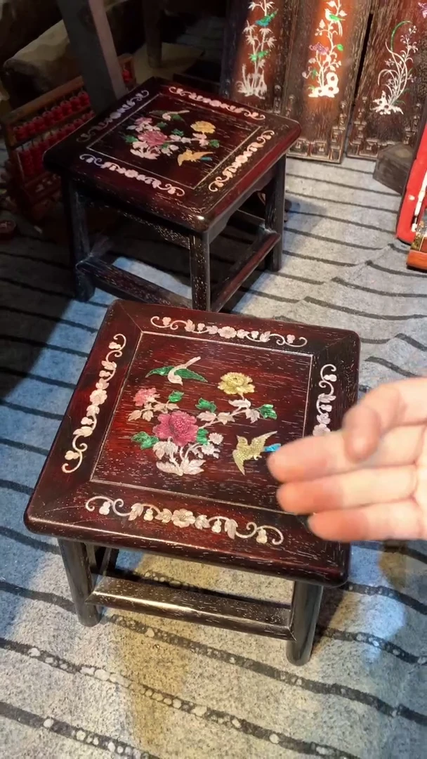 木紫檀富贵凳镶嵌彩贝花鸟花鸟