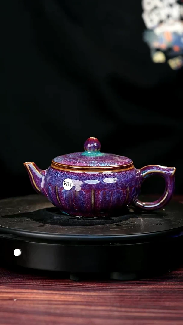 981#白露伟一级品原矿钧瓷花开富贵壶