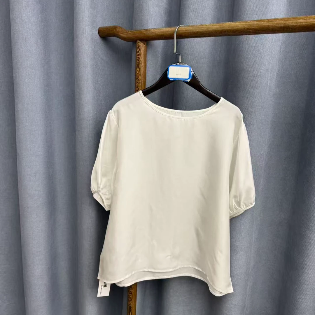 新款休闲时尚圆领桑蚕丝短袖上衣女X021