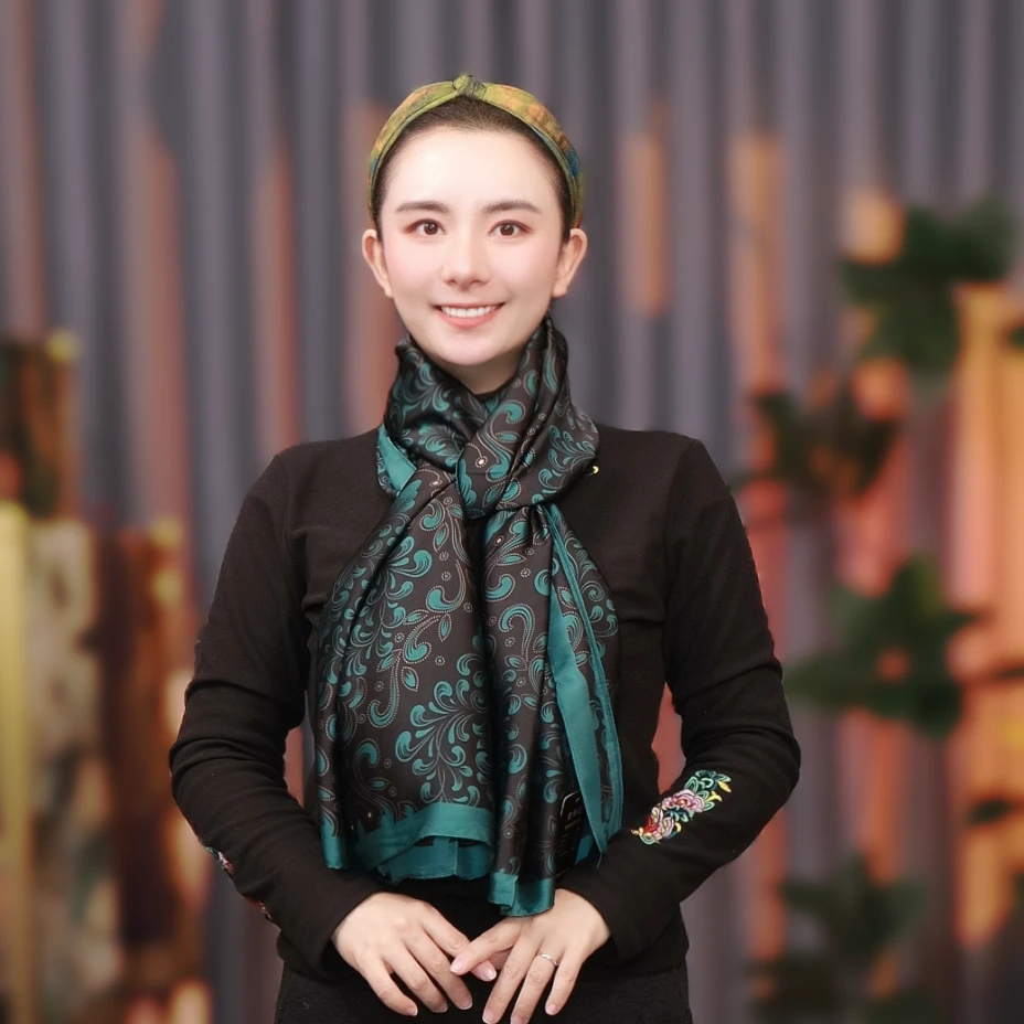 【墨绿腰果】轻奢复古丝巾女方巾春秋款洋气时尚薄款围巾180*90