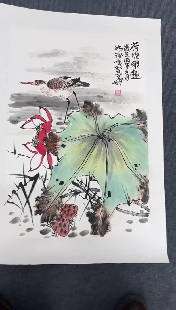 竖款精品开三花鸟，
