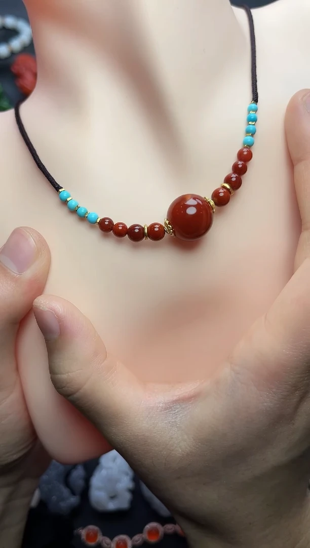 银S925镶嵌颈饰南红玛瑙单珠锁骨链06