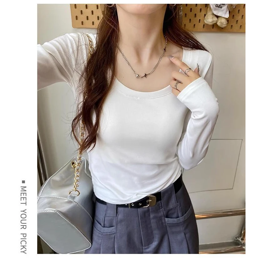 由子衣舍/Youzi Atelier短款低领薄款内搭U领长袖秋冬正肩打底衫