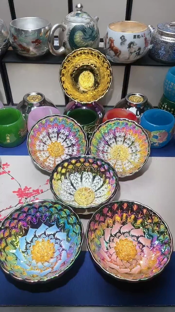 【闪购商品】杯七彩龙凤莲+蓝粉莲陶瓷杯5只装无礼盒