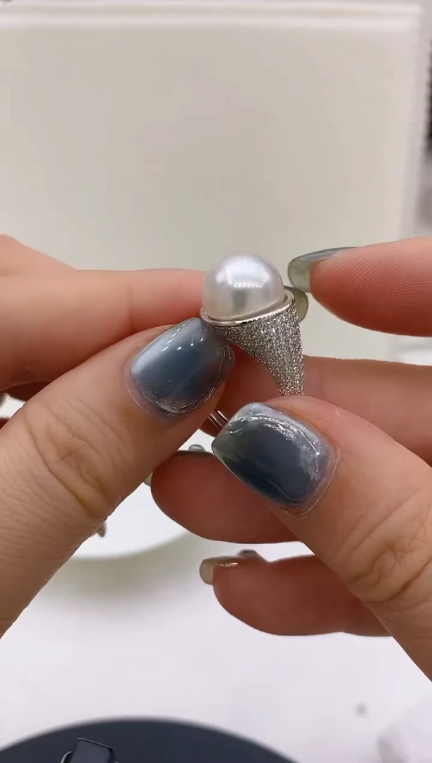 银S925镶嵌海水珍珠戒指91 11-12mm