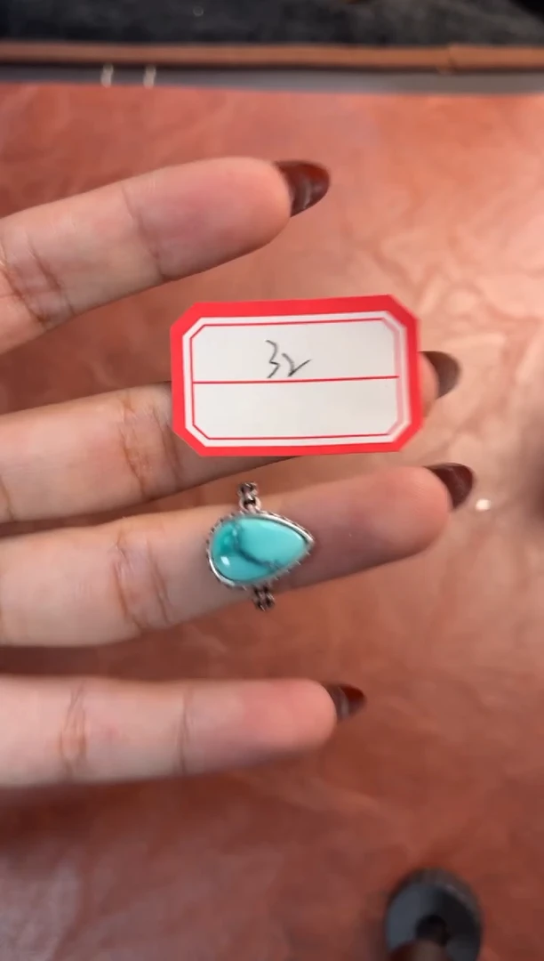 银S925镶嵌绿松石戒指噶玛珠宝  银S925