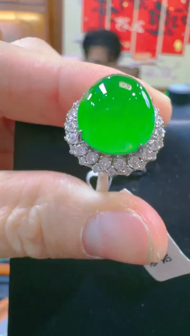 银S925镶嵌戒指翡翠天然A货翡翠