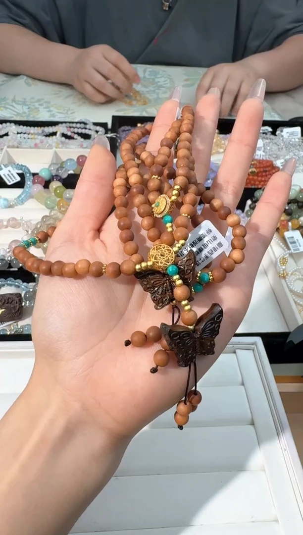 水晶手链未镶嵌G032木头蝴蝶项链