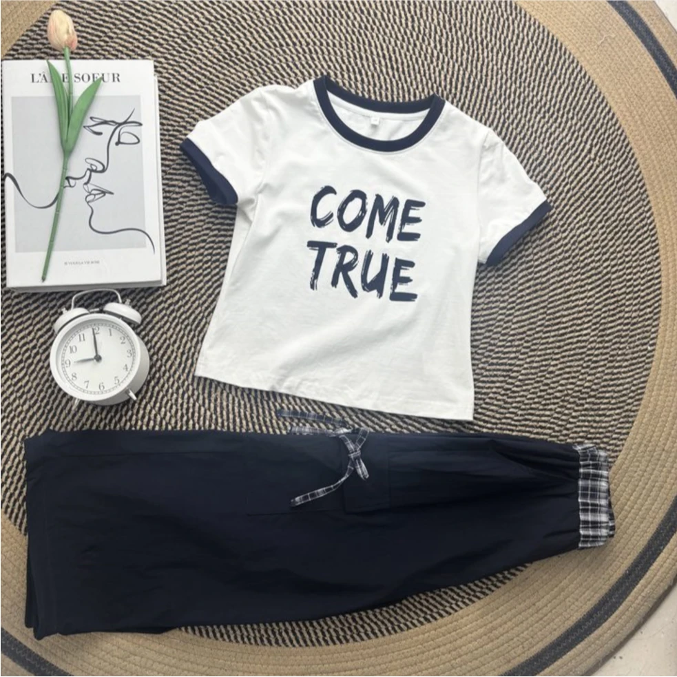 【亲子装】爱依服2025女童新款夏季半袖印花时尚休闲上下套裤