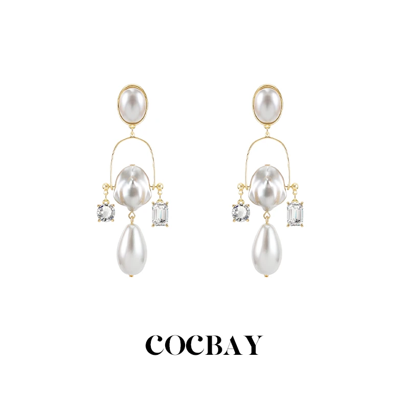 锌合金仿珍珠耳饰 COCBAY-轻奢风琴巴洛克珍珠耳坠
