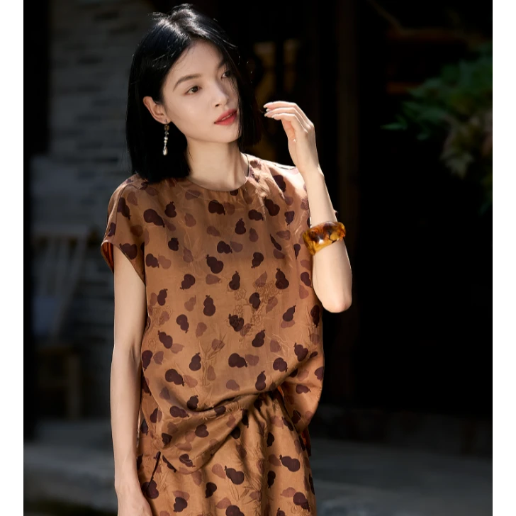 『福禄纳吉』"宝葫芦"香云纱系列 23mm桑蚕丝上衣衬衫SYC883857MG