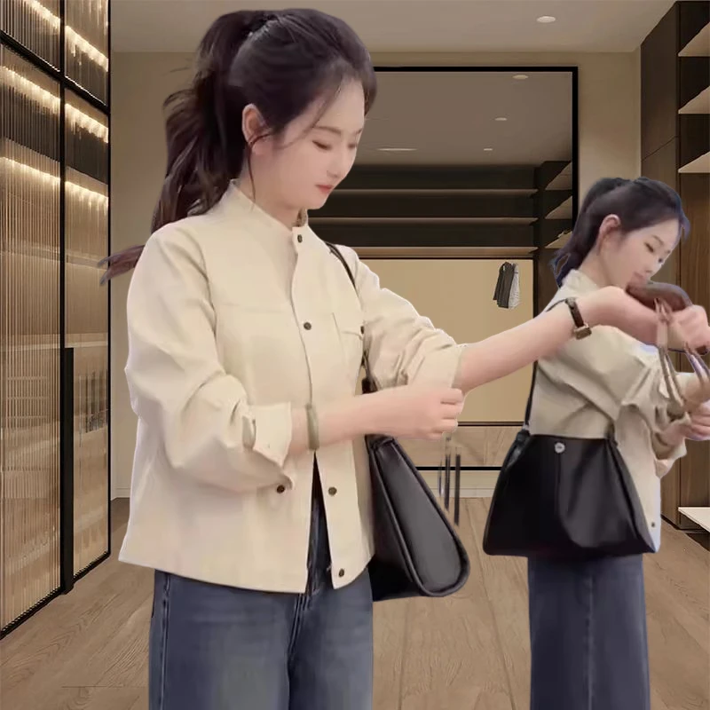 短款休闲春装女款2025年新款欧货流行翻领休闲气质小个子夹克外套