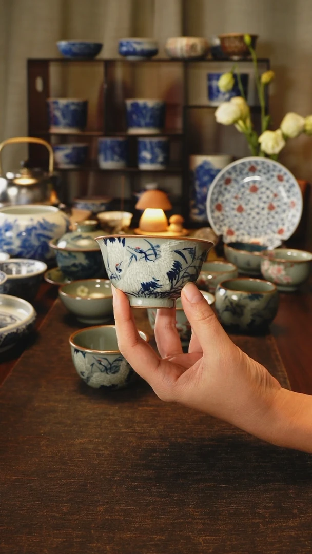 景德镇手工手绘仙鹤主人杯