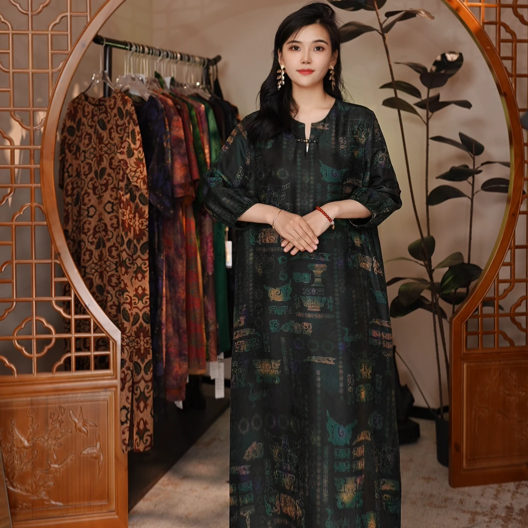 夏季新款香云纱连衣裙优雅复古高级显瘦显白女士6906