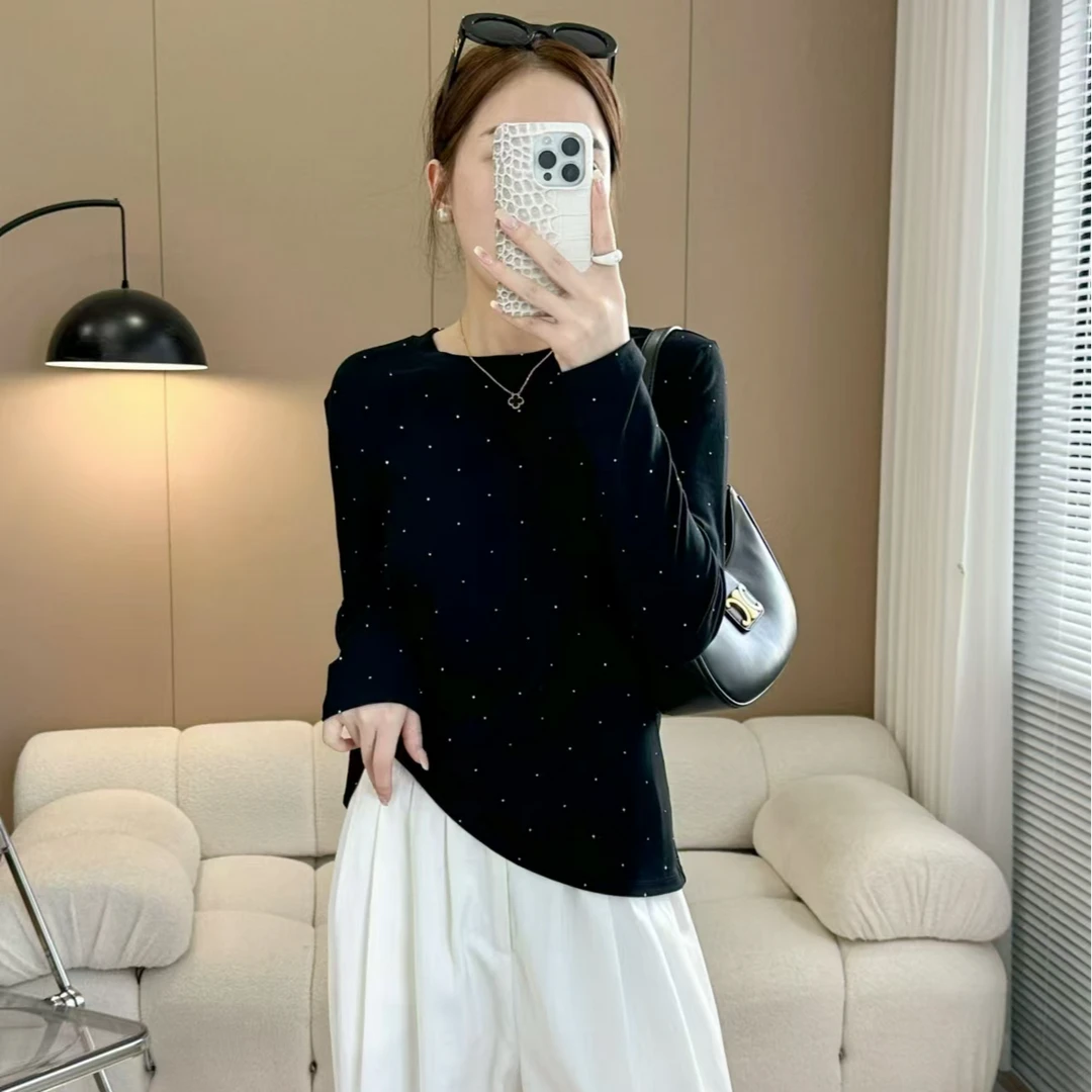 纯欲风钻石圆领长袖打底针织时尚百搭女士简约修身气质3326/AY