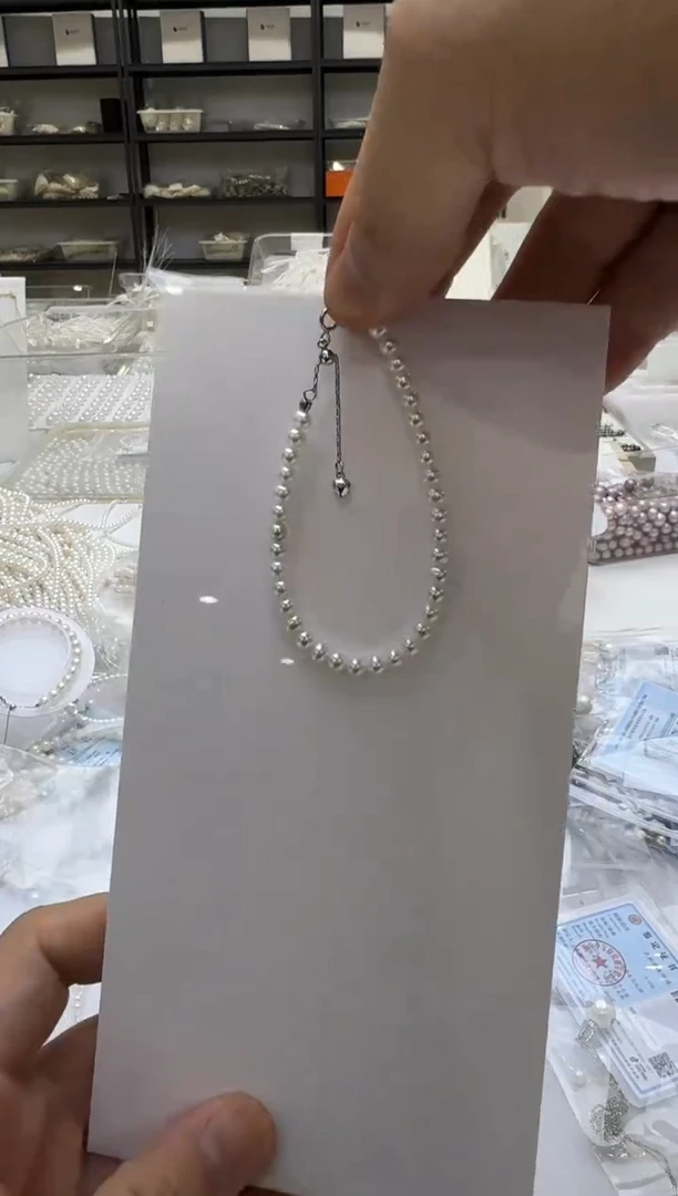 淡水珍珠手链银S925镶嵌4-5mm 爱心尾链