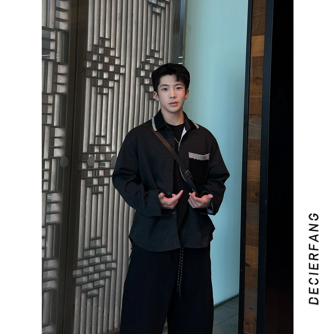 2025秋季撞色翻领开衫外套日系复古宽松百搭休闲长袖卫衣男女同款