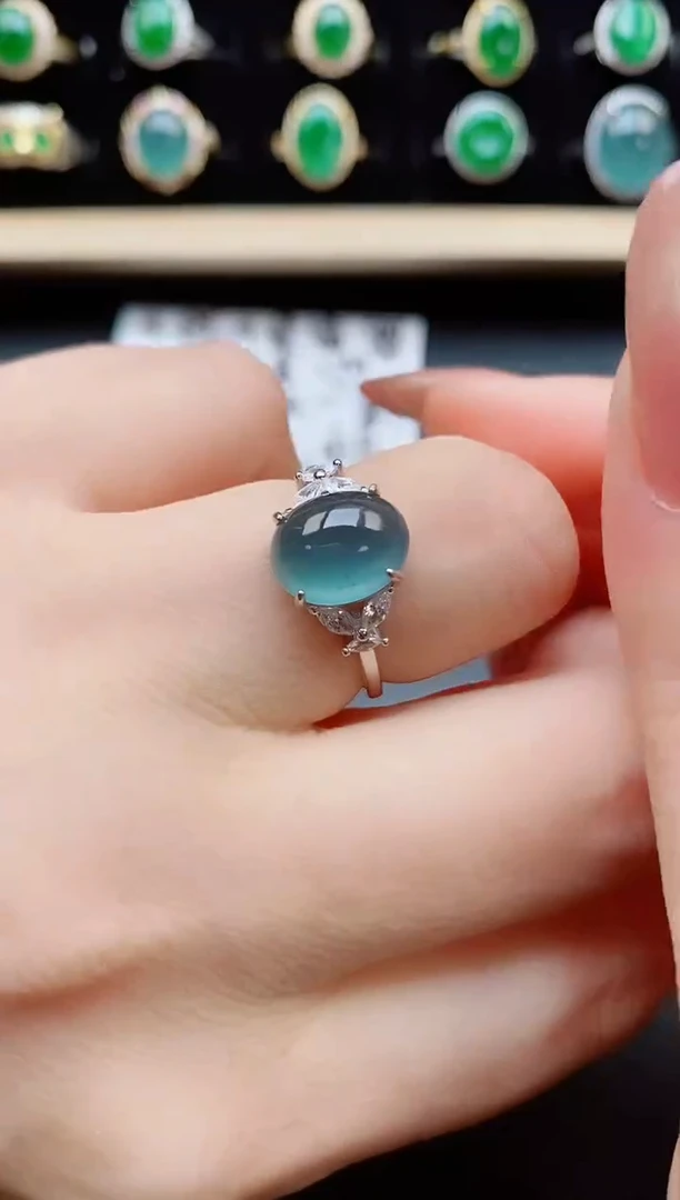 翡翠戒指银S925镶嵌21321