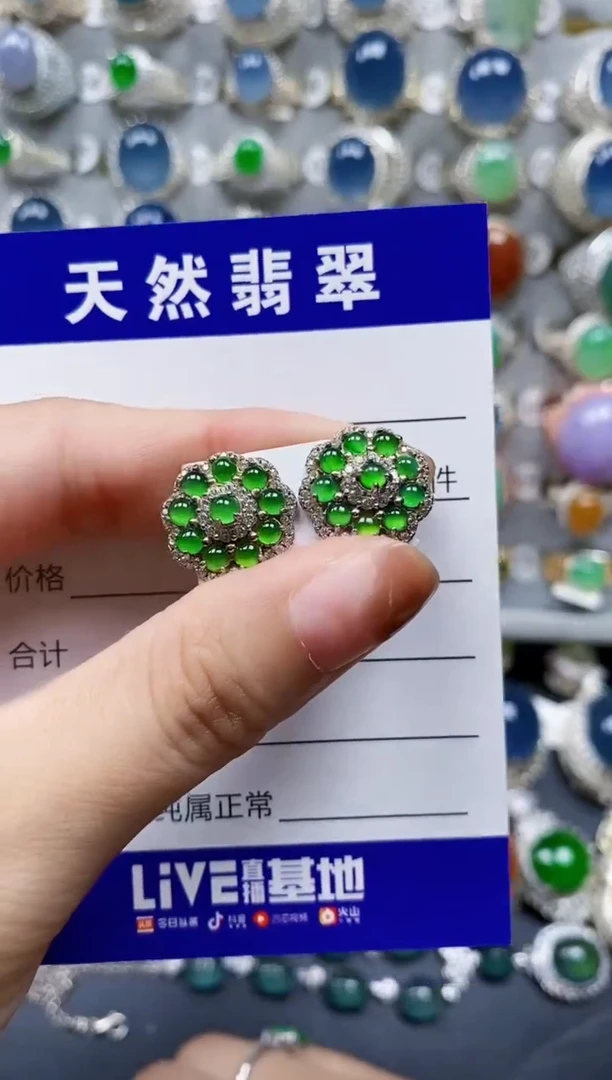 翡翠银S925镶嵌耳饰0365