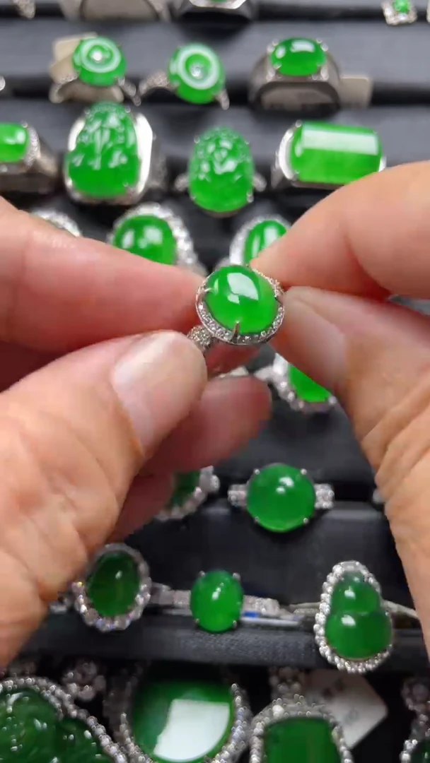 银S925镶嵌戒指翡翠翡翠