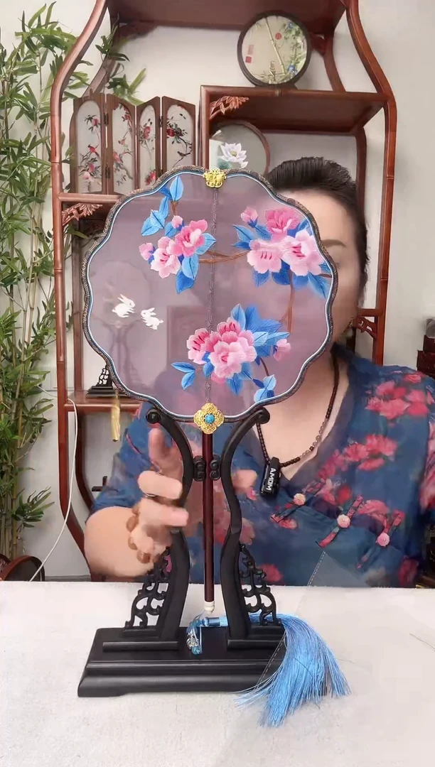 刺绣团扇--手工绣花---双面绣花