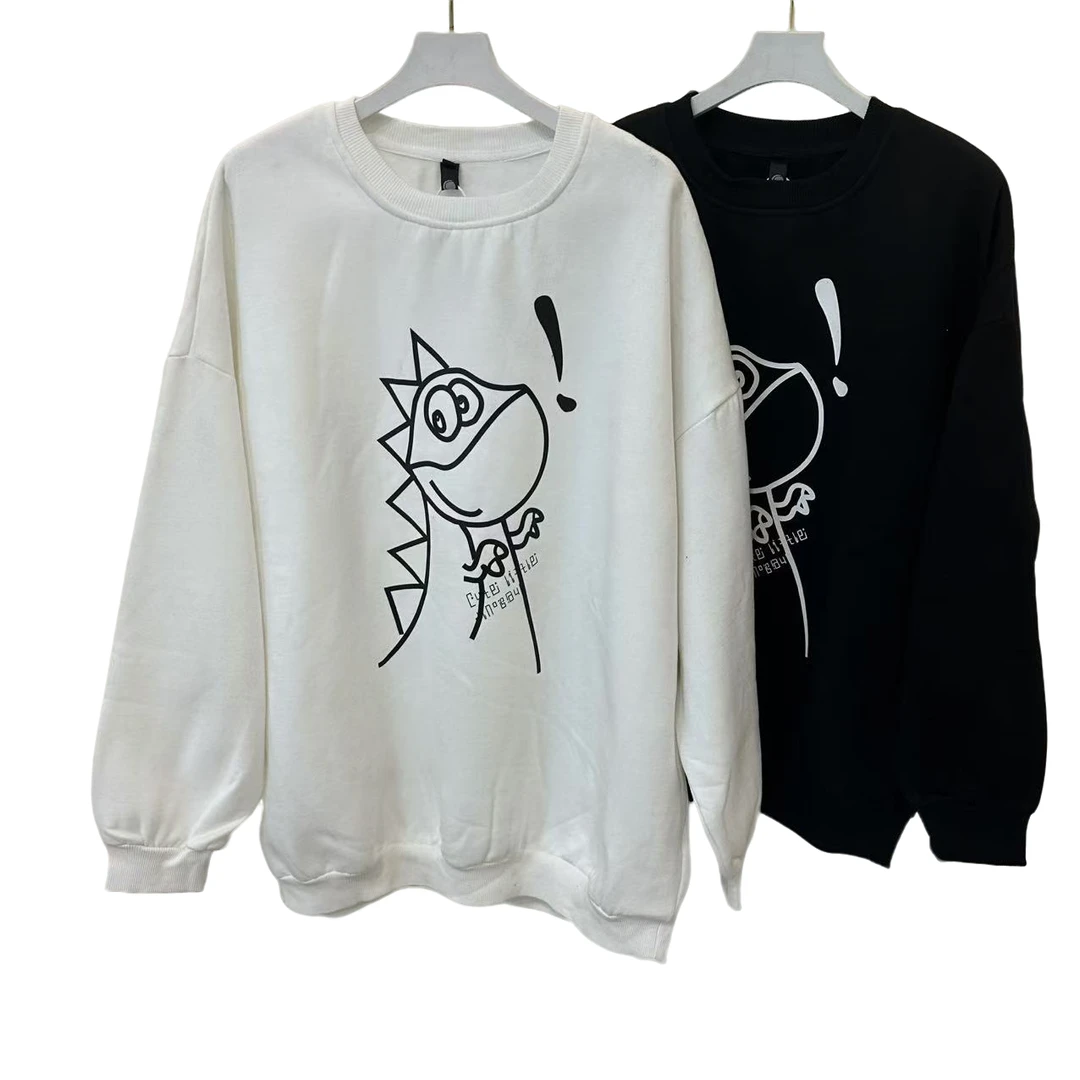 【112】圆领卫衣卡通图案休闲宽松女加绒加厚百搭潮流时尚长袖新款