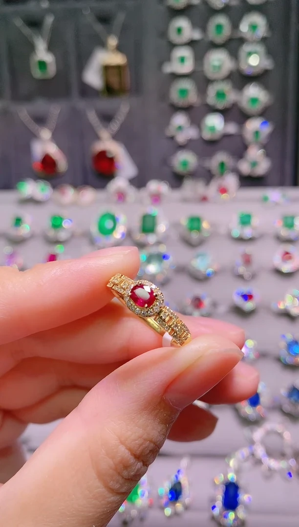 18K金镶嵌18K金戒指红宝石静*.