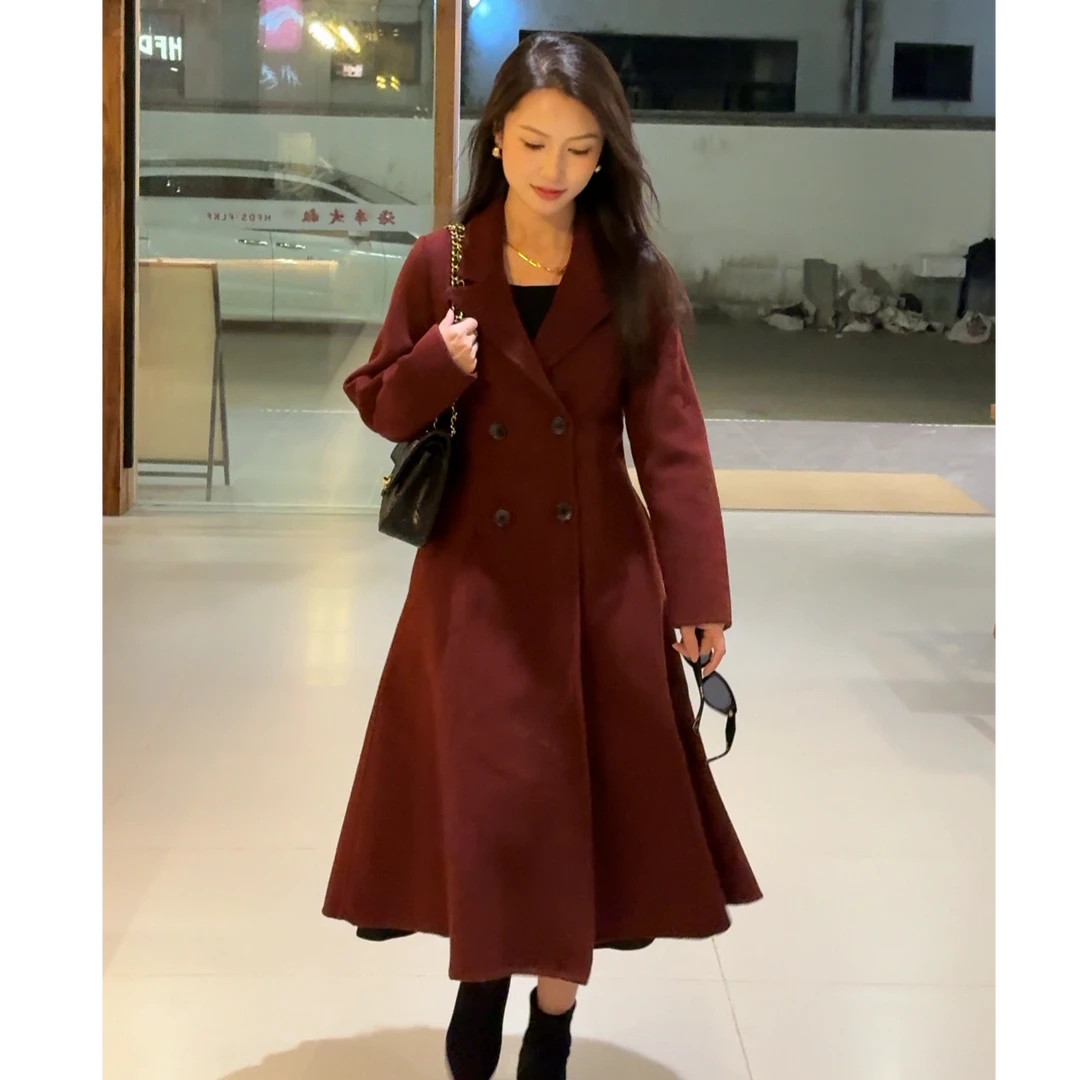秋冬小个子赫本风高级收腰显瘦双面呢外套YR-088