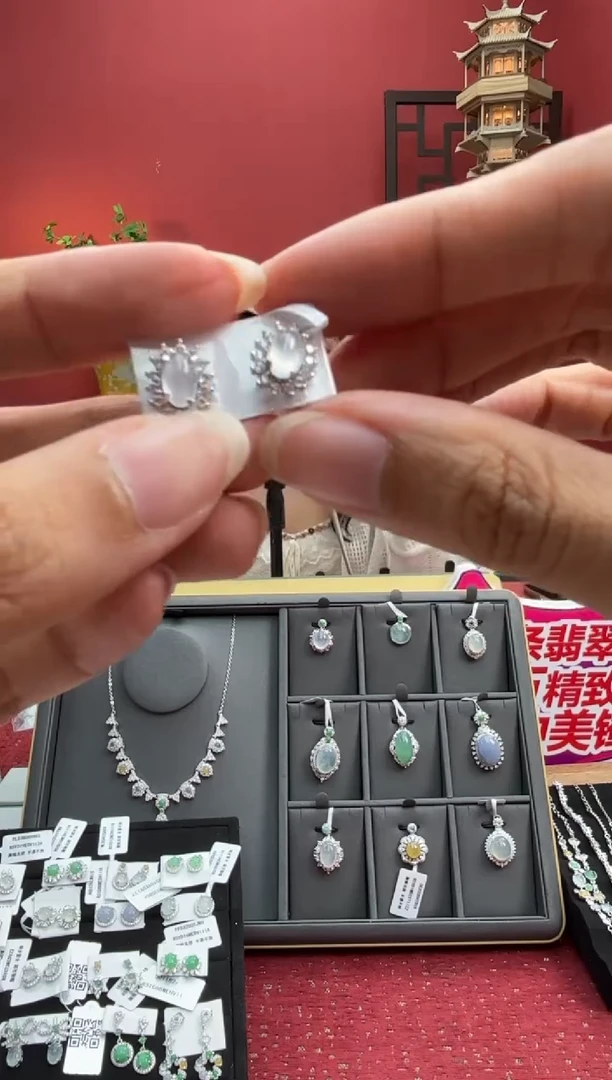银S925镶嵌翡翠耳饰002075R