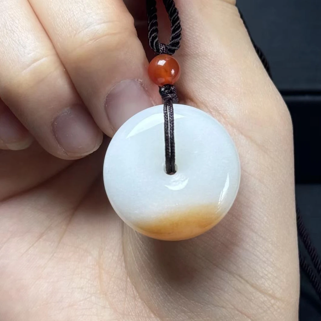 金丝玉一口糖30mm俏色平安扣平安扣时尚吊坠复古项饰精美挂坠