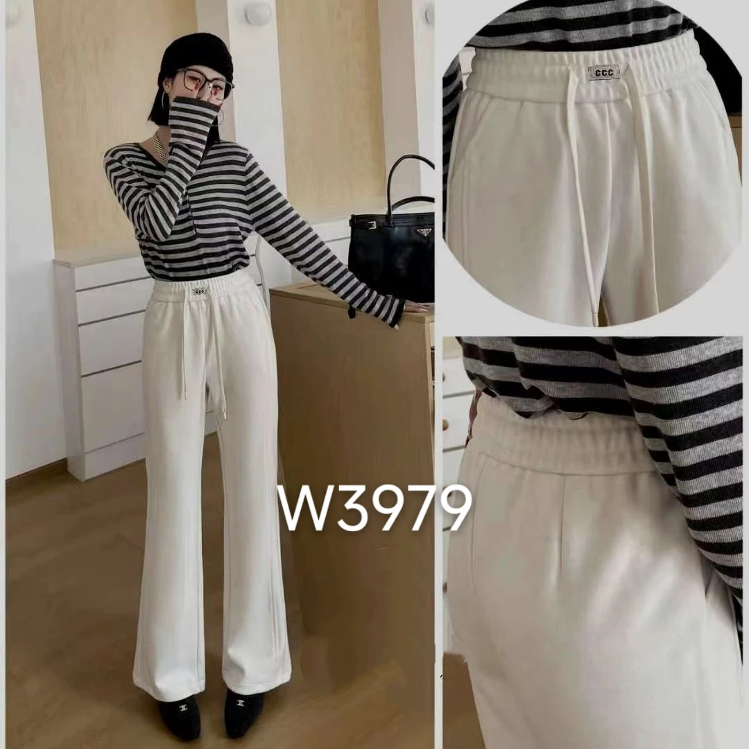 炬雅【3979】冬季新款加绒高腰显瘦直筒微喇时尚洋气保暖百搭松紧裤