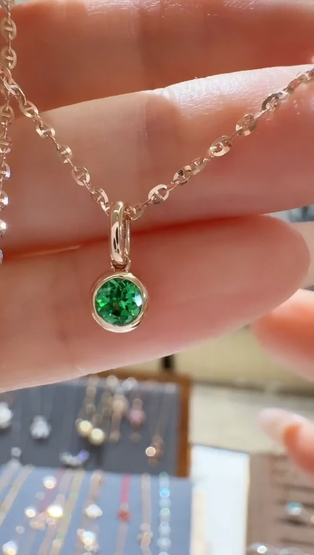 定制石榴石单吊坠18K金镶嵌预售沙佛莱吊坠不含链预售